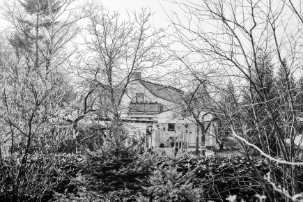 Blick von hinten auf Haus und Garten Schlehenweg 25.